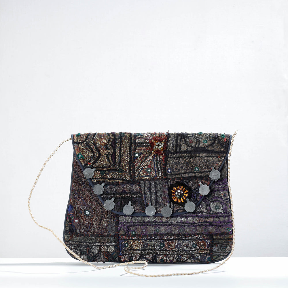 Black Banjara Vintage Embroidery Mirror & Coin Work Sling Bag