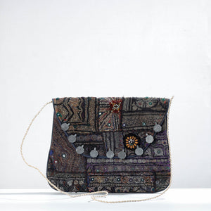Black Banjara Vintage Embroidery Mirror & Coin Work Sling Bag