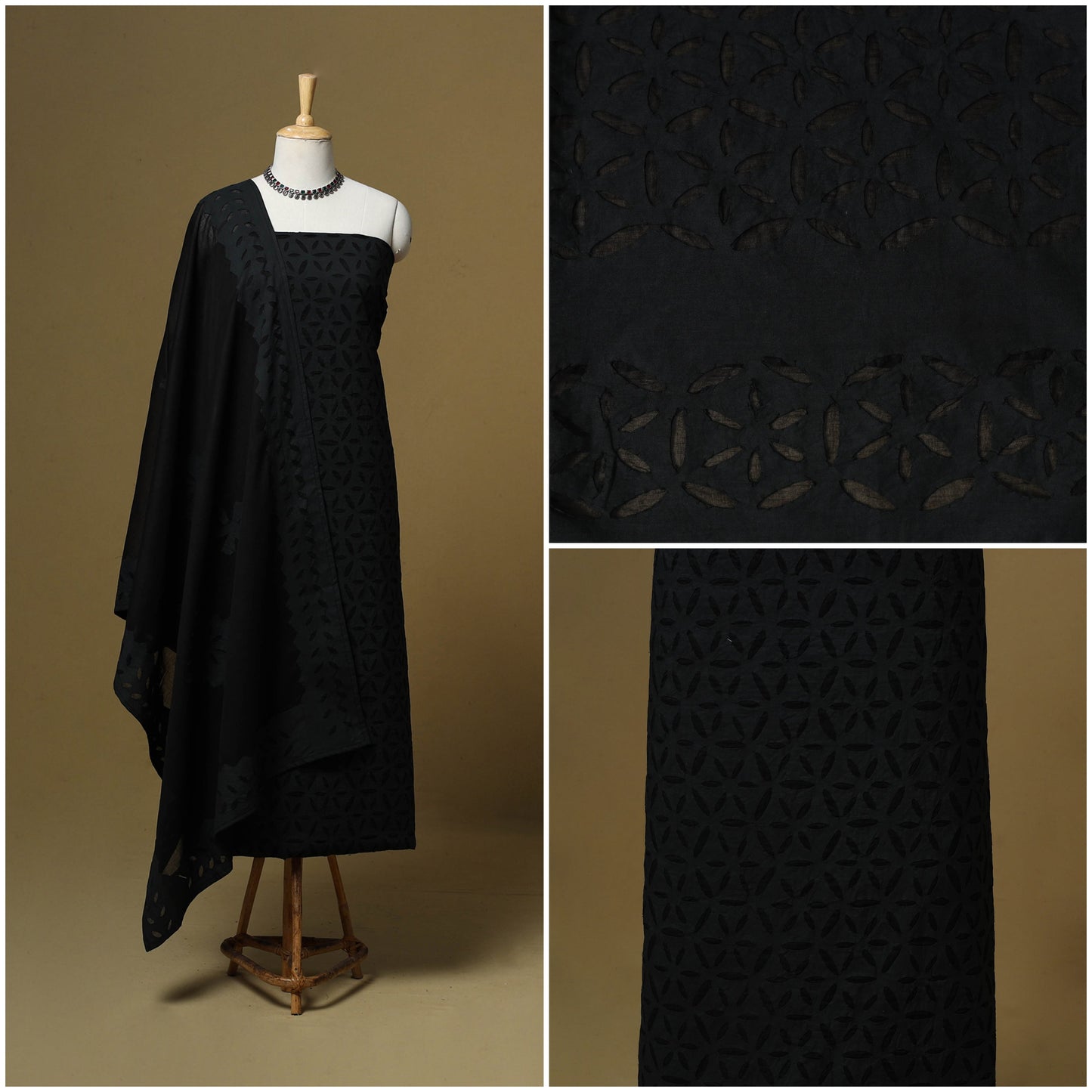 Barmer applique cut work cotton 3pc unstitched dress