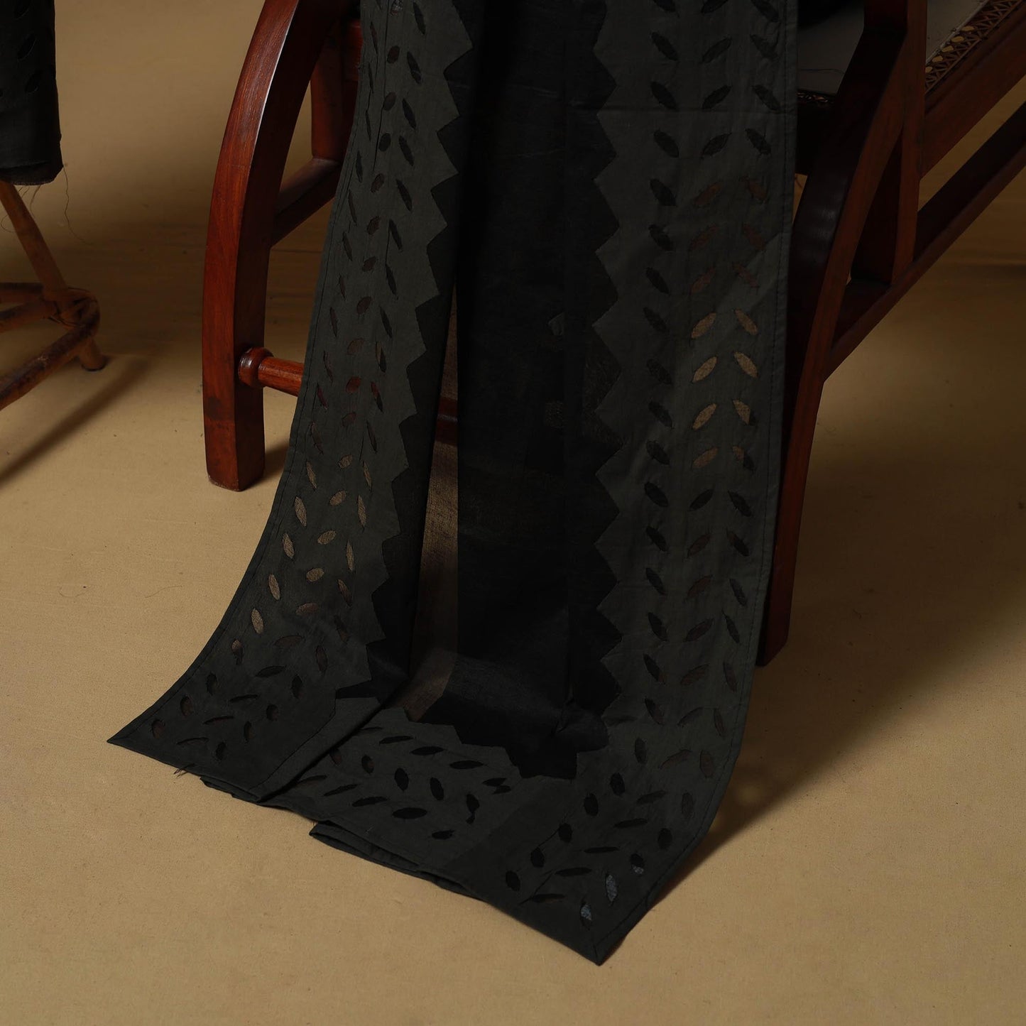 Black - barmer cut work cotton applique 3pc unstitched