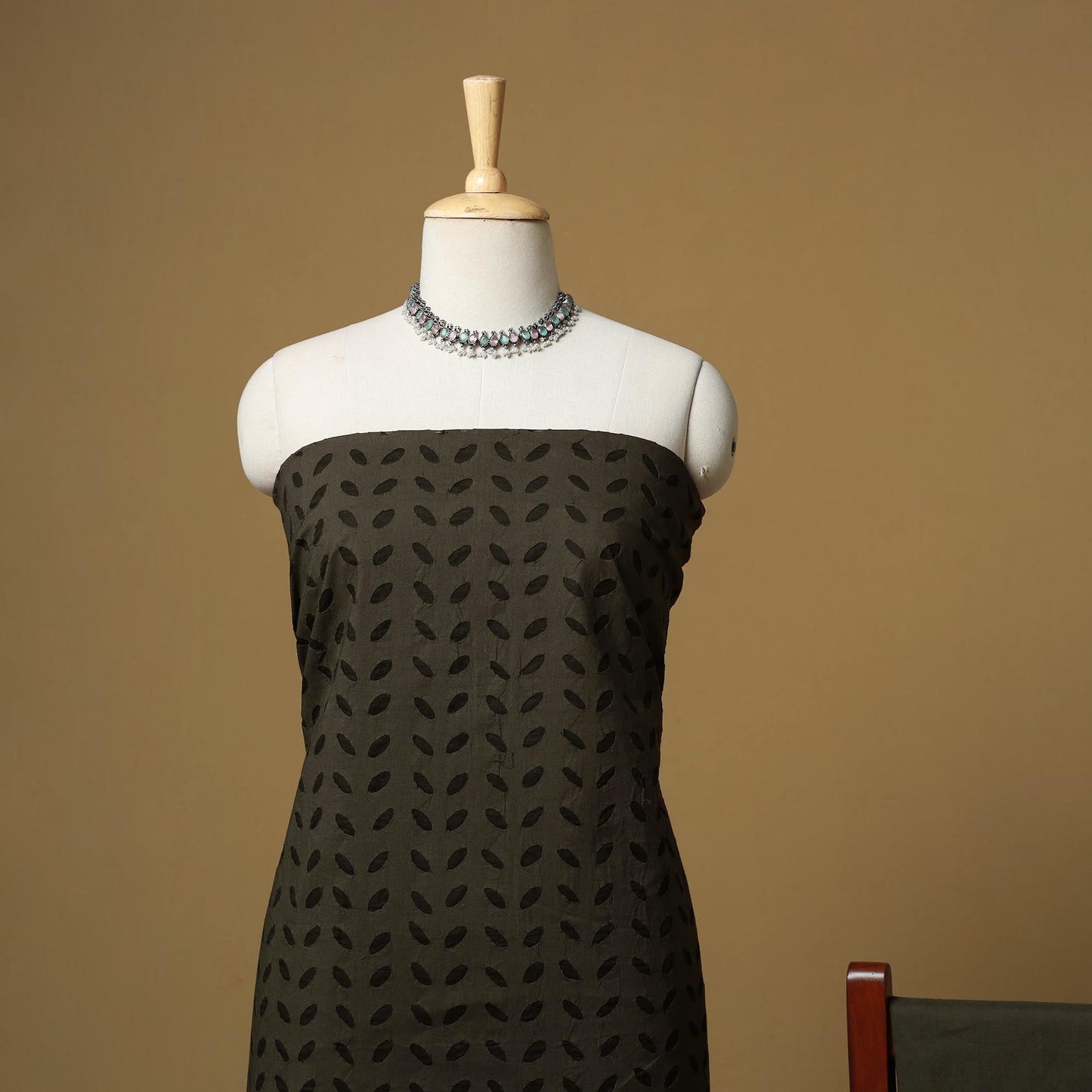 Black - barmer cut work cotton applique 3pc unstitched