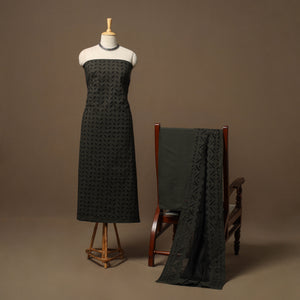 Black - barmer cut work cotton applique 3pc unstitched