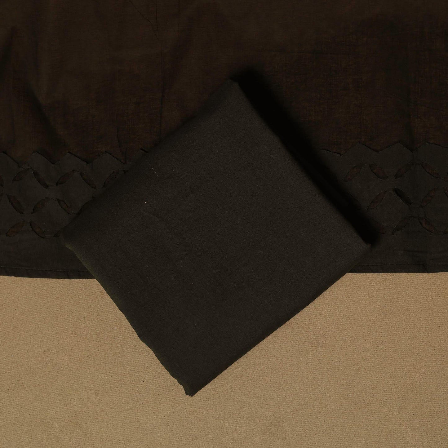 Black - barmer cut work cotton applique 3pc unstitched