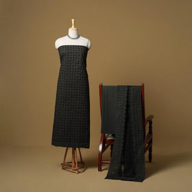 Black - barmer cut work cotton applique 3pc unstitched