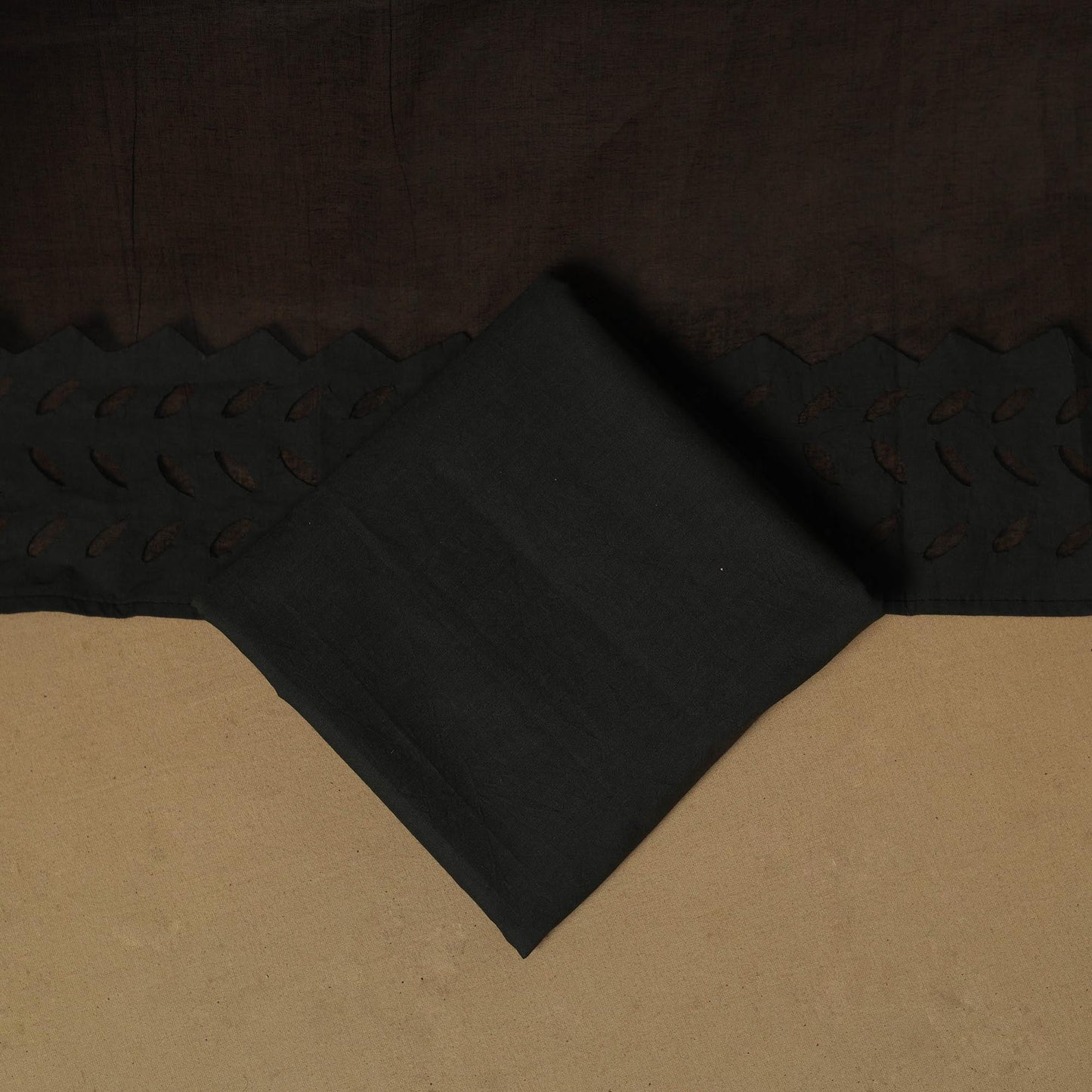 Black - barmer cut work cotton applique 3pc unstitched