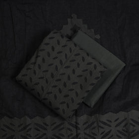 Black - 3pc cut work cotton barmer applique unstitched