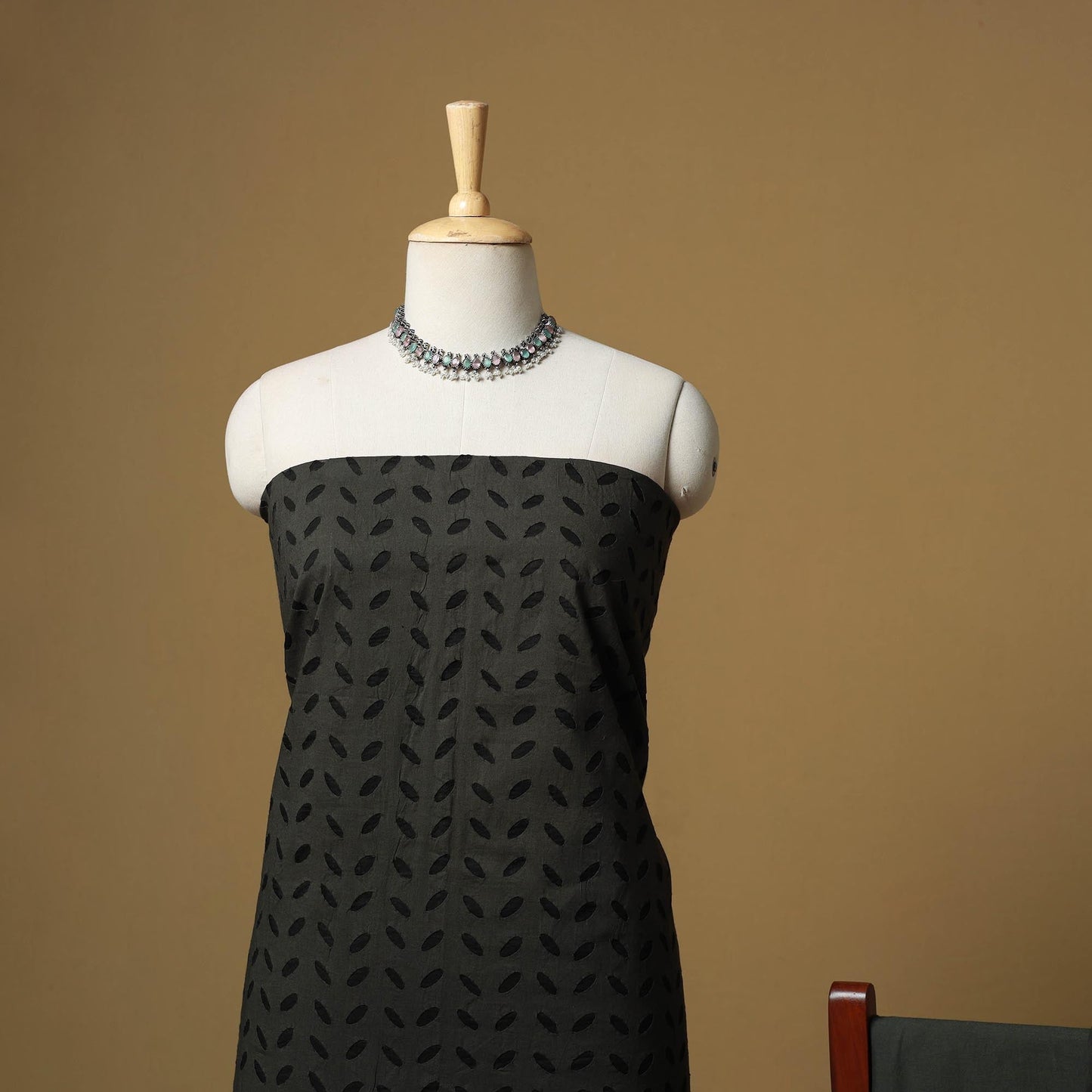 Black - barmer cut work cotton applique 3pc unstitched