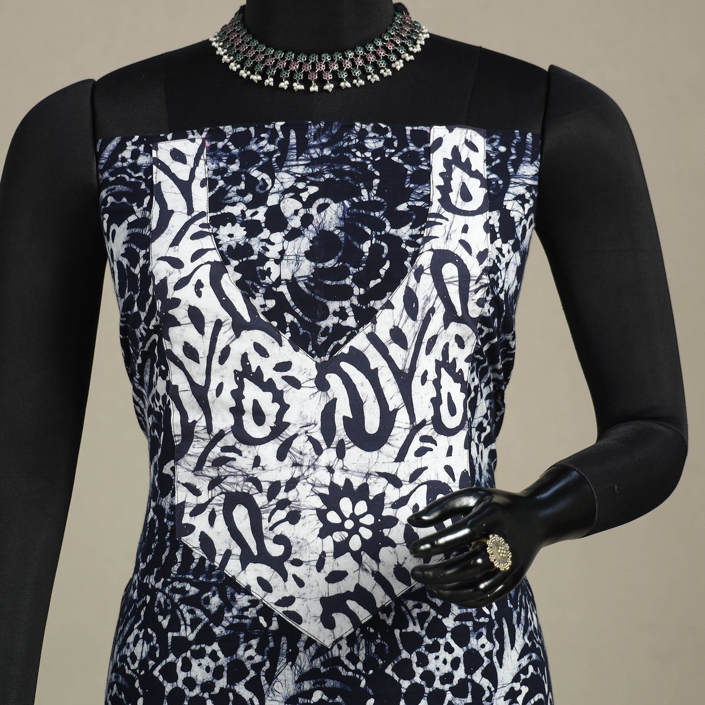 Black - batik patchwork cotton unstitched kurta material