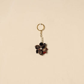 Beaded fabart flower keychain 22 - handcrafted