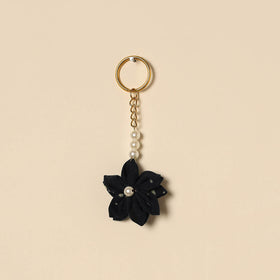 Beaded fabart flower keychain 26 - handcrafted
