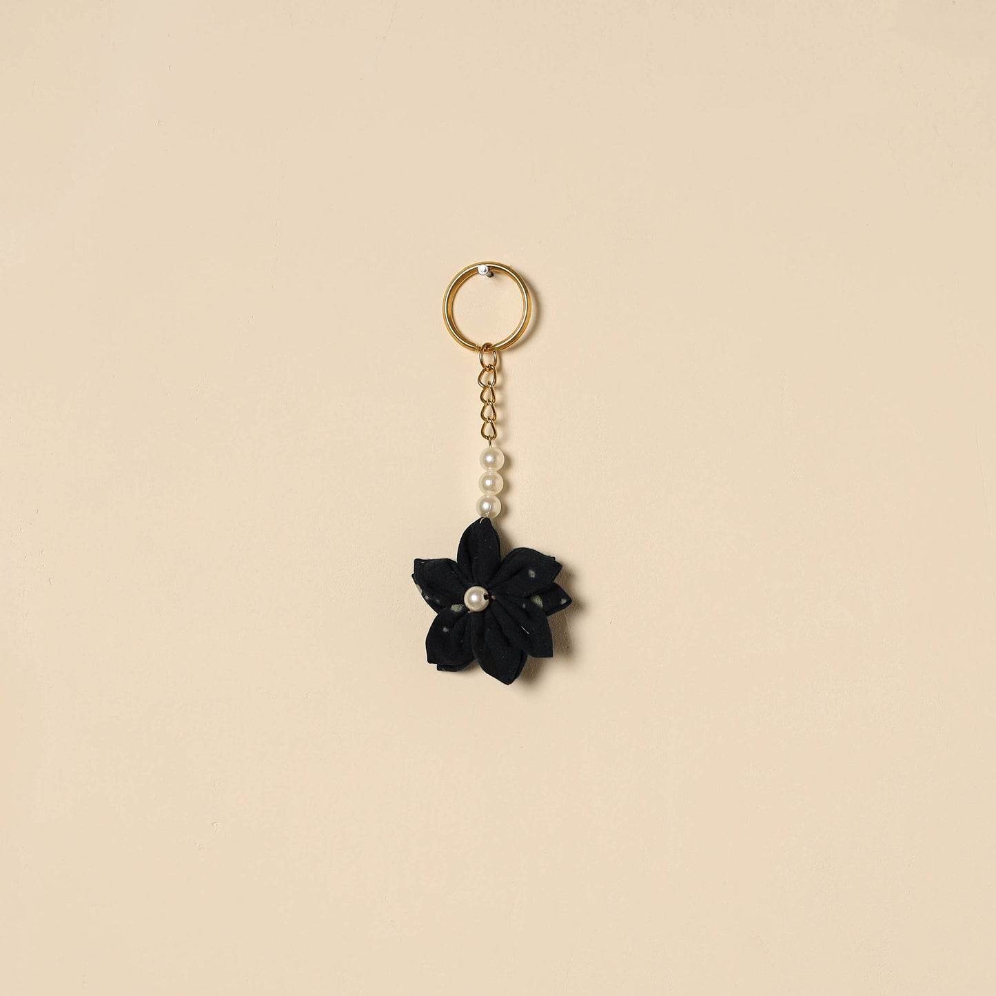 Beaded fabart flower keychain 26 - handcrafted