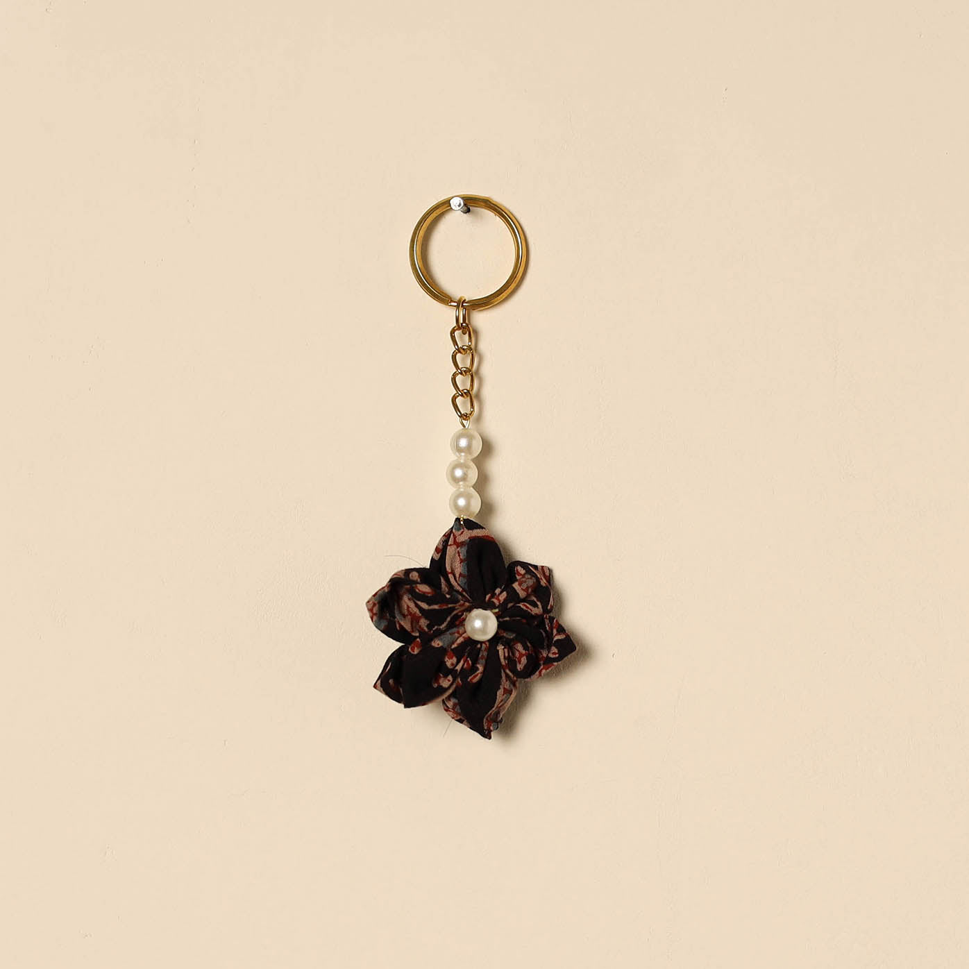 Beaded fabart flower keychain 38 - handcrafted