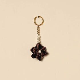 Beaded fabart flower keychain 38 - handcrafted