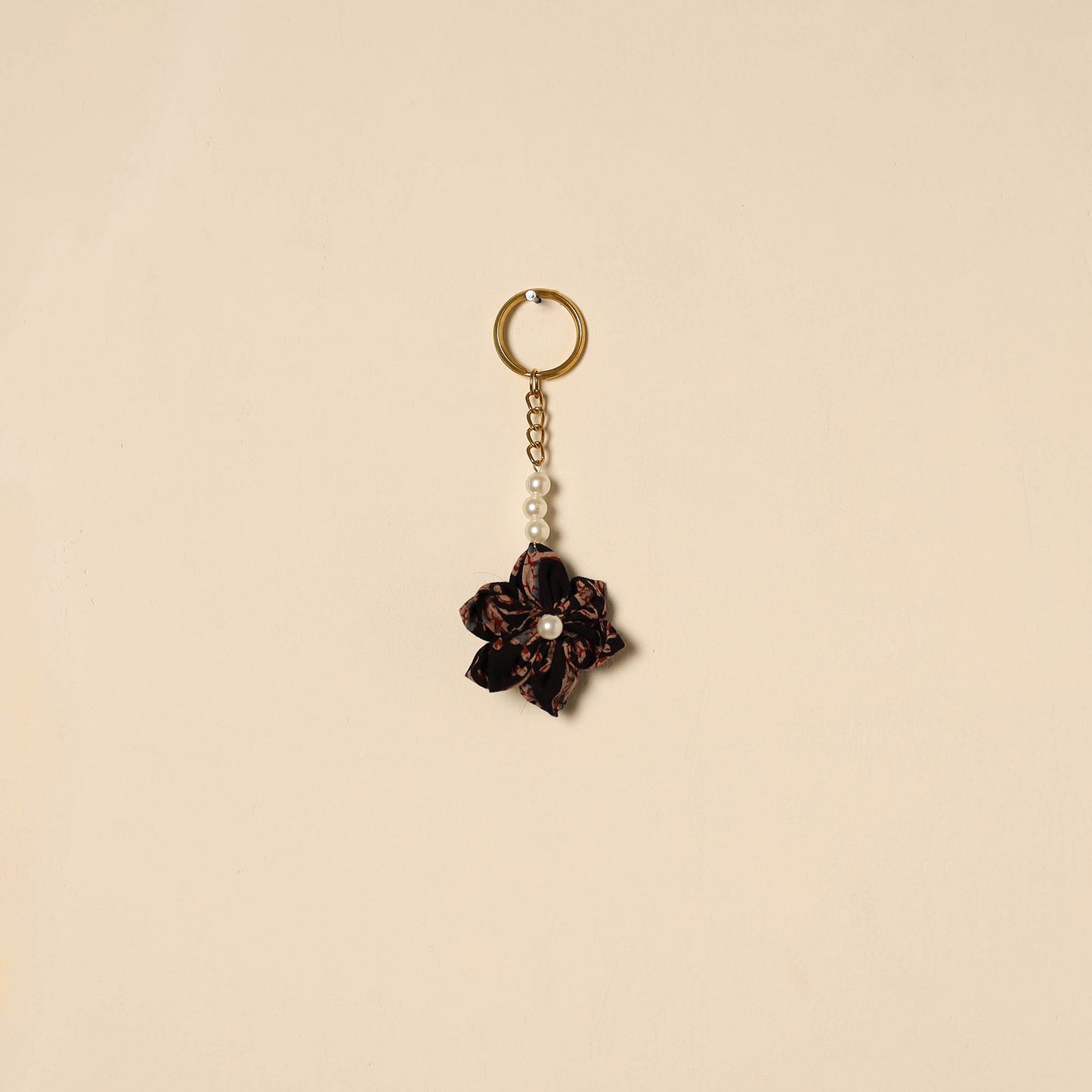 Beaded fabart flower keychain 38 - handcrafted