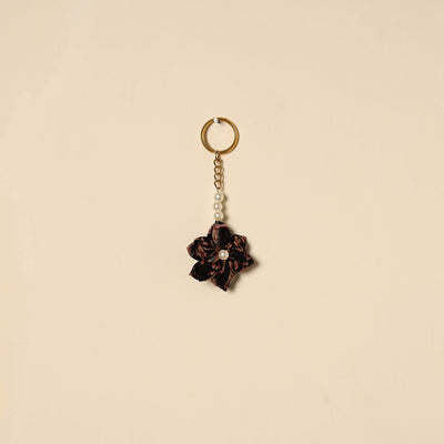 Beaded fabart flower keychain 38 - handcrafted