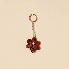 Beaded fabart flower keychain 43 - handcrafted