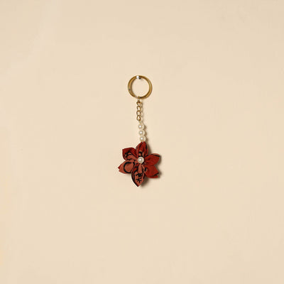 Beaded fabart flower keychain 43 - handcrafted