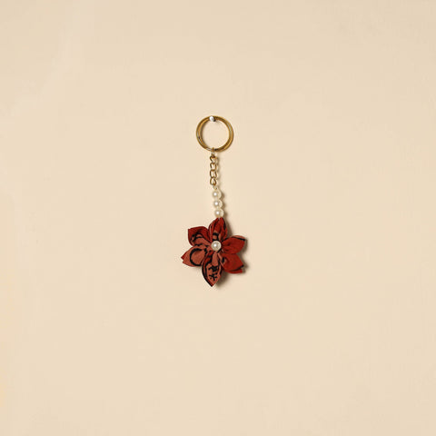 Beaded fabart flower keychain 43 - handcrafted