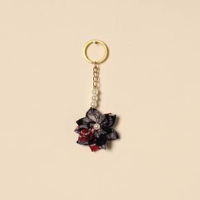 Beaded fabart flower keychain 46 - handcrafted
