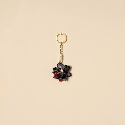 Beaded fabart flower keychain 46 - handcrafted