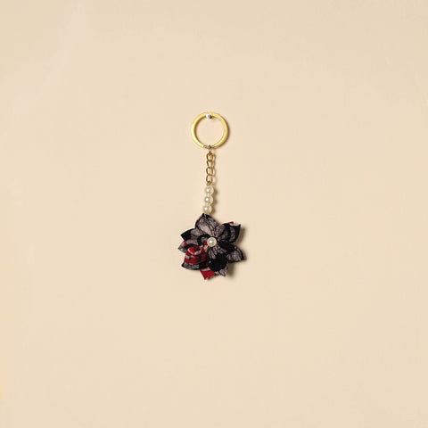 Beaded fabart flower keychain 46 - handcrafted