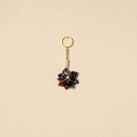 Beaded fabart flower keychain 46 - handcrafted