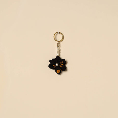 Beaded fabart flower keychain 61 - handcrafted