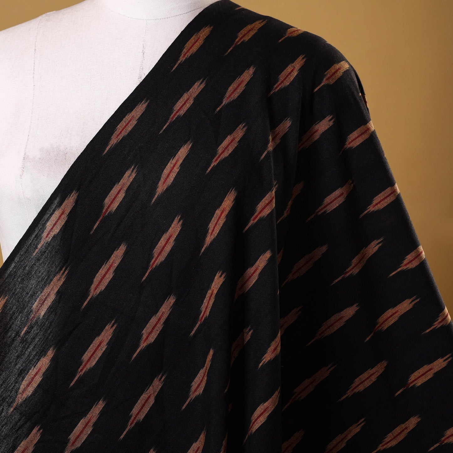 Black with beige butta cotton pochampally ikat fabric 06