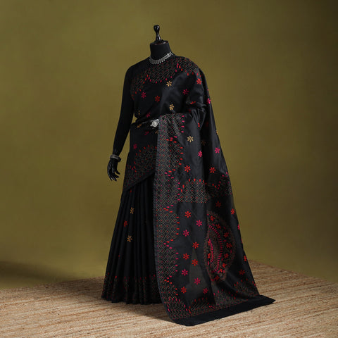 Bengal hand embroidered silk nakshi kantha saree 21