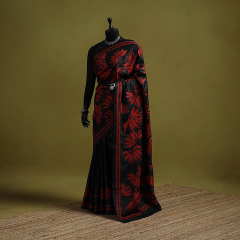 Bengal hand embroidery bangalore silk handloom kantha saree