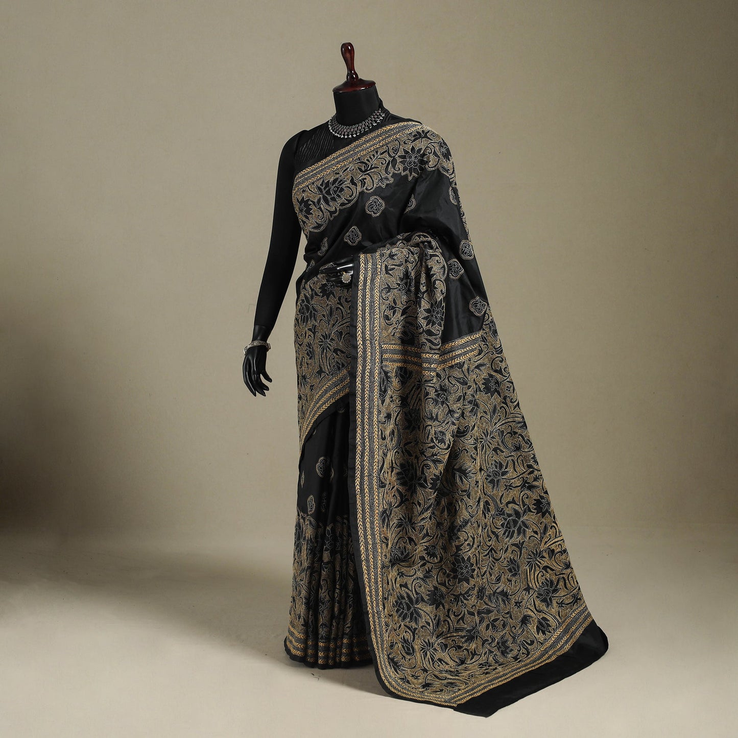 Black - bengal hand embroidery bangalore silk handloom