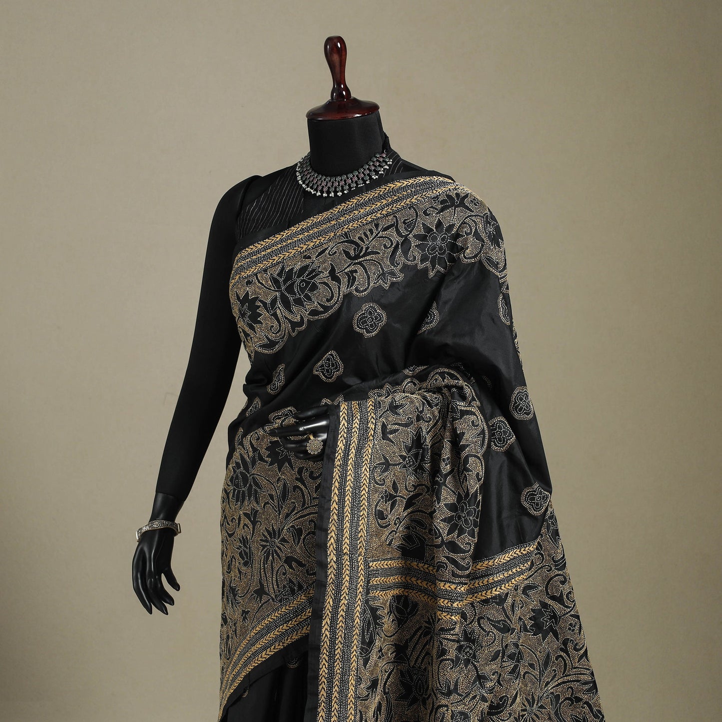 Black - bengal hand embroidery bangalore silk handloom