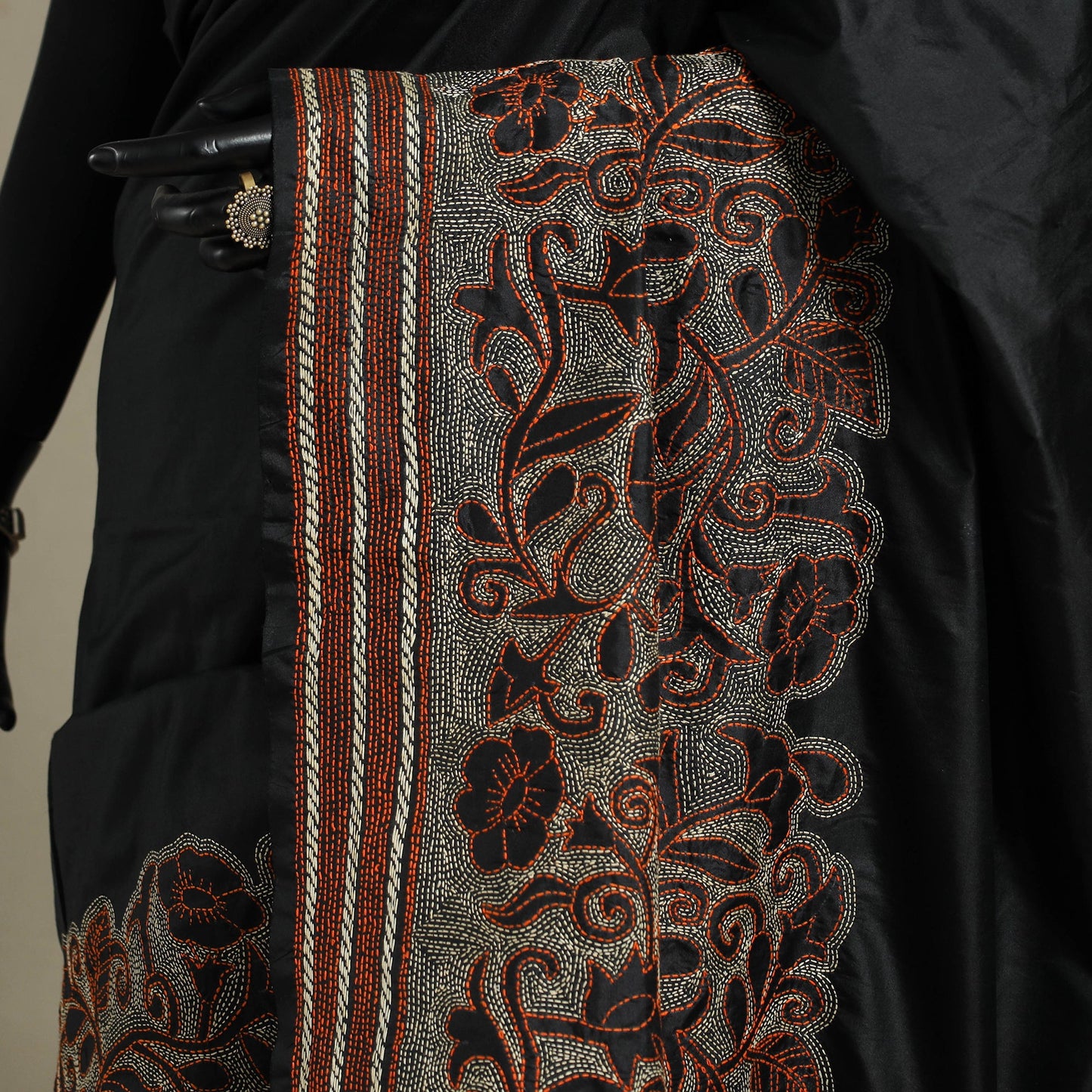 Black - bengal hand embroidery bangalore silk handloom