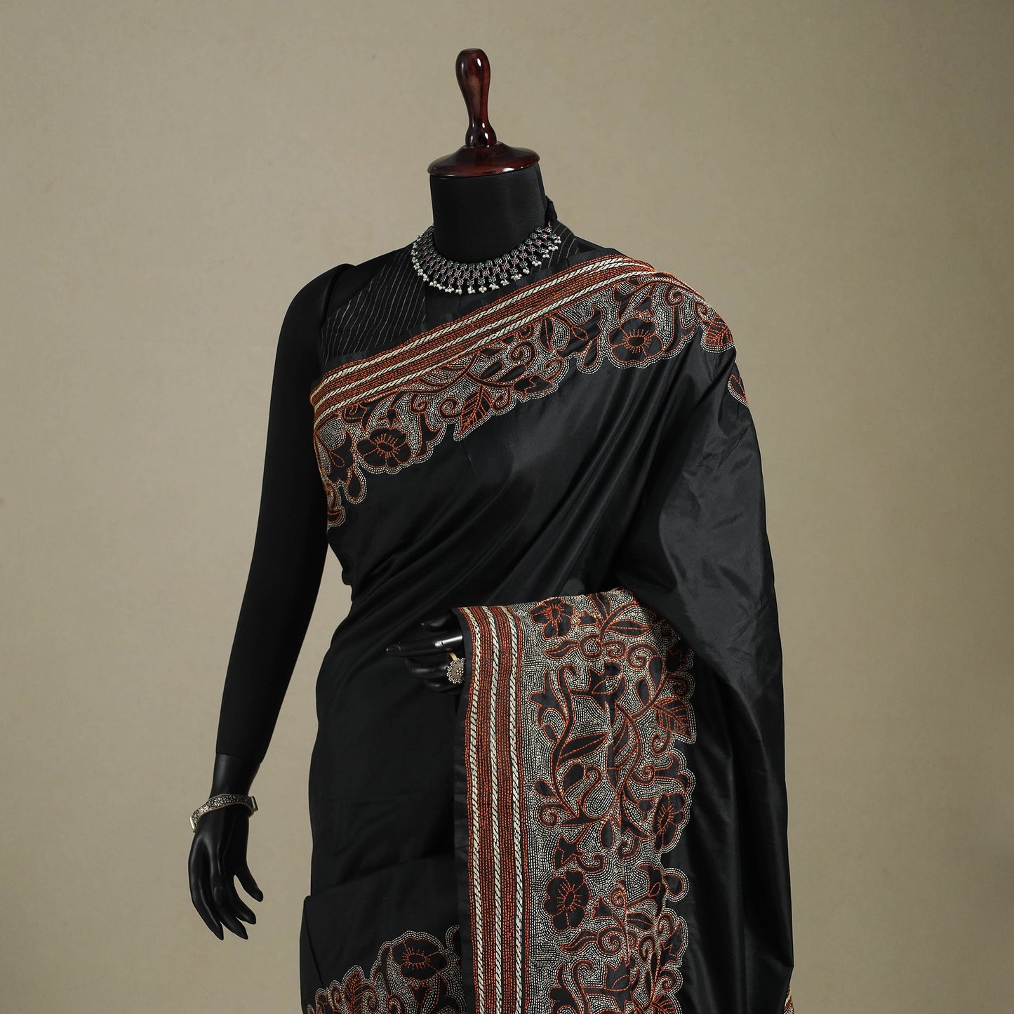 Black - bengal hand embroidery bangalore silk handloom