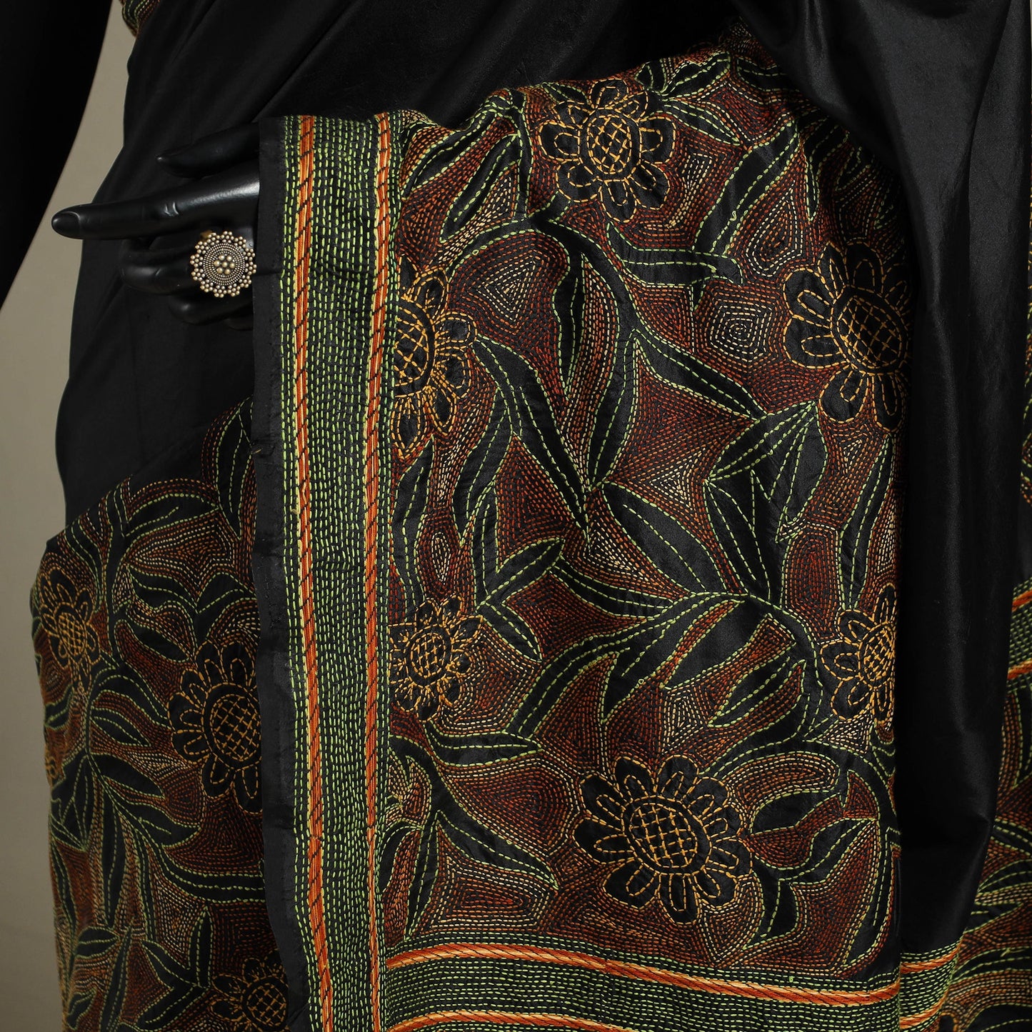 Black - bengal hand embroidery bangalore silk handloom