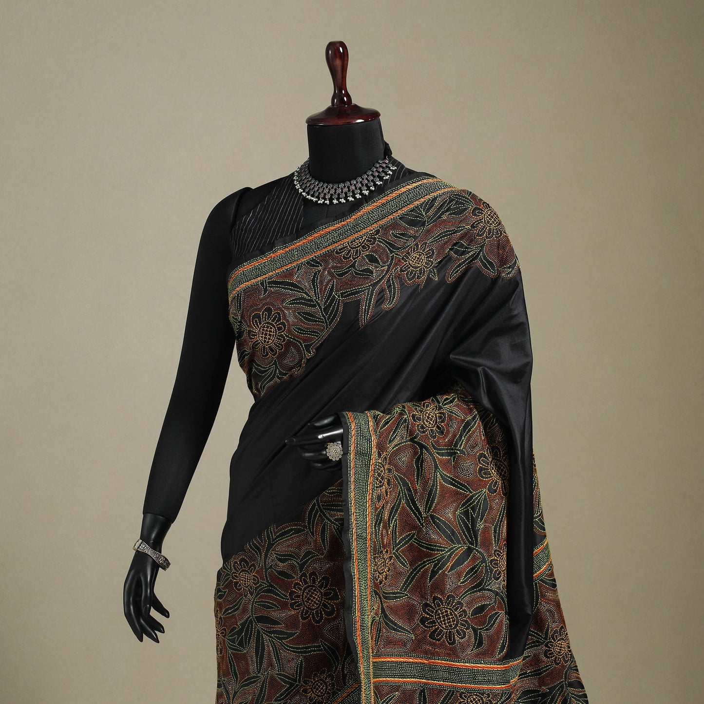 Black - bengal hand embroidery bangalore silk handloom