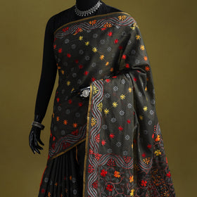 Bengal hand embroidery silk cotton chapa work kantha saree