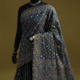 Bengal hand embroidery silk cotton kantha saree 05