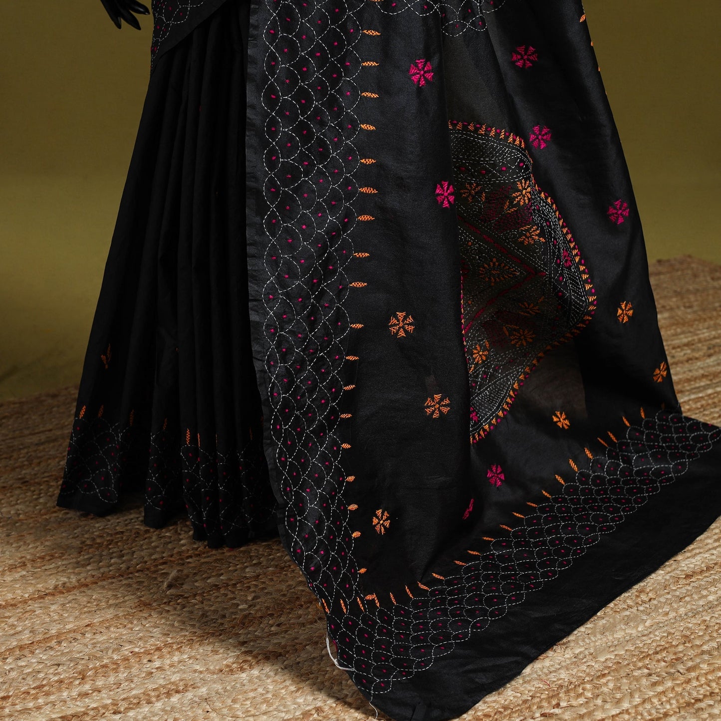 Bengal hand embroidery silk nakshi kantha saree 56