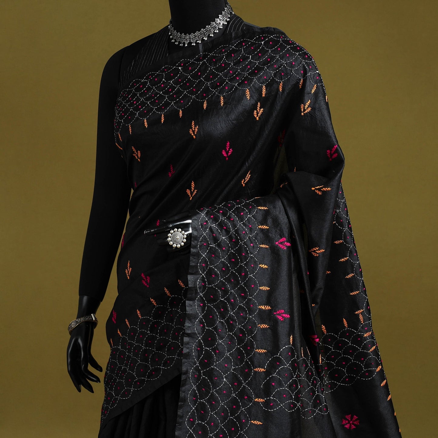 Bengal hand embroidery silk nakshi kantha saree 56