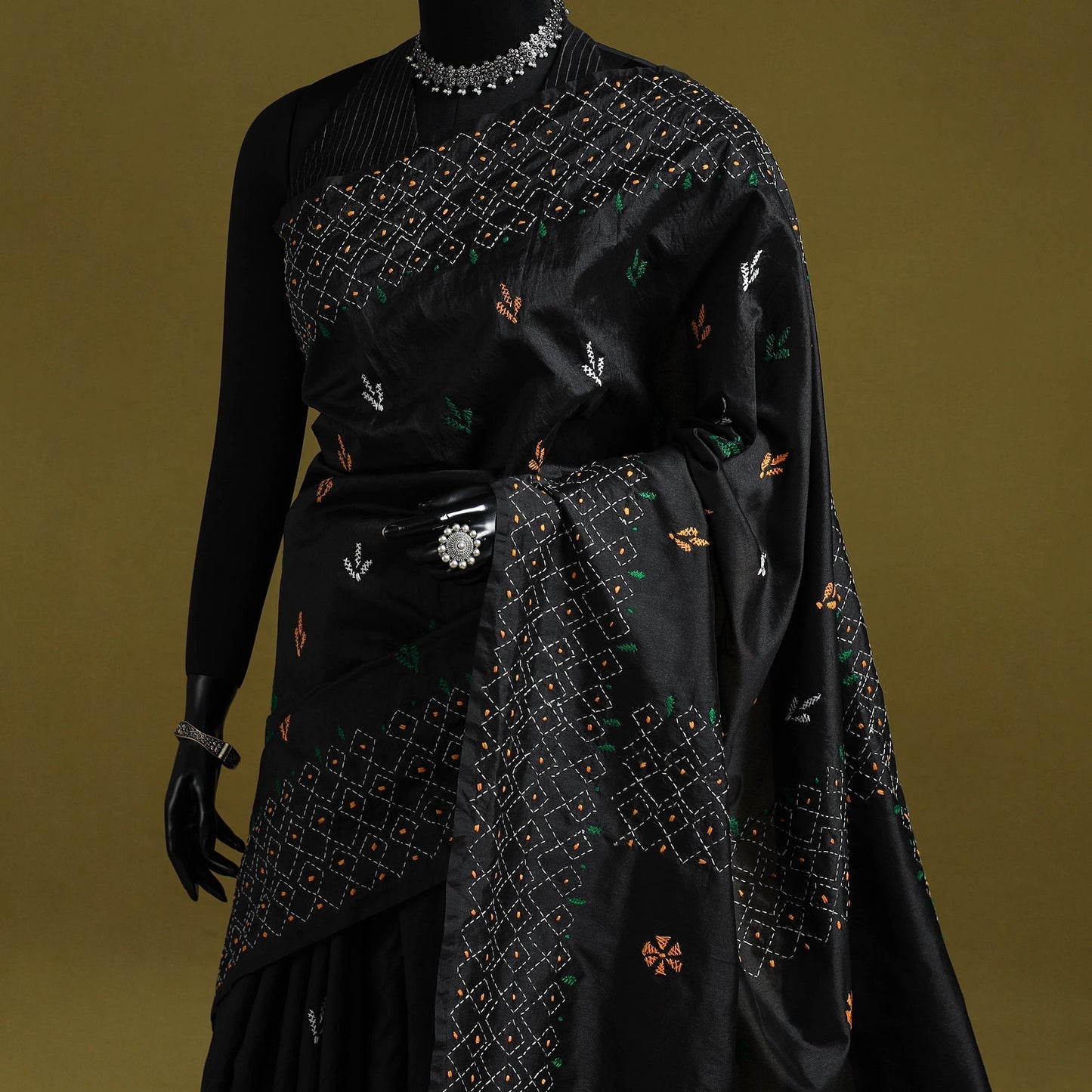 Bengal hand embroidery silk nakshi kantha saree 60