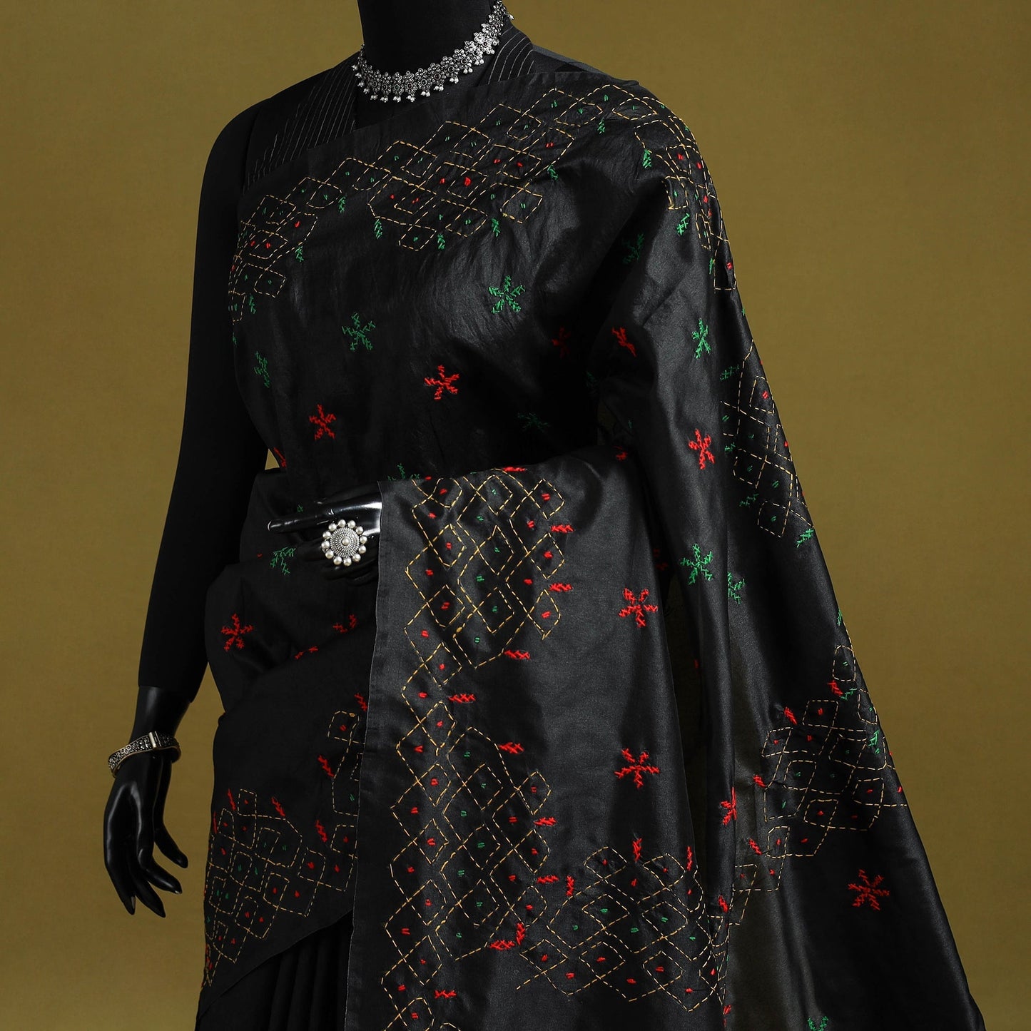 Bengal hand embroidery silk nakshi kantha saree 61