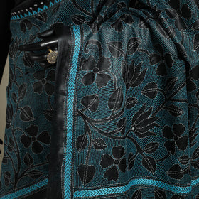 Black - bengal hand embroidery tussar silk handloom kantha