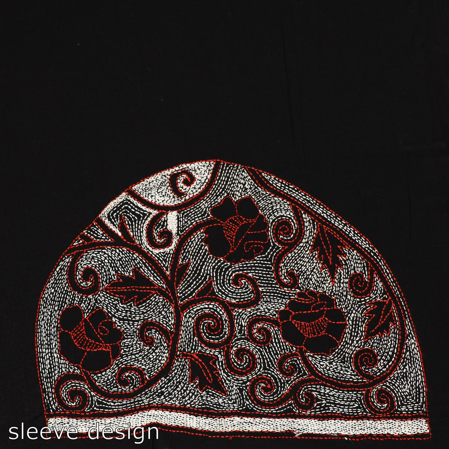 Black - Bengal Kantha Embroidery Cotton Blouse Piece 50