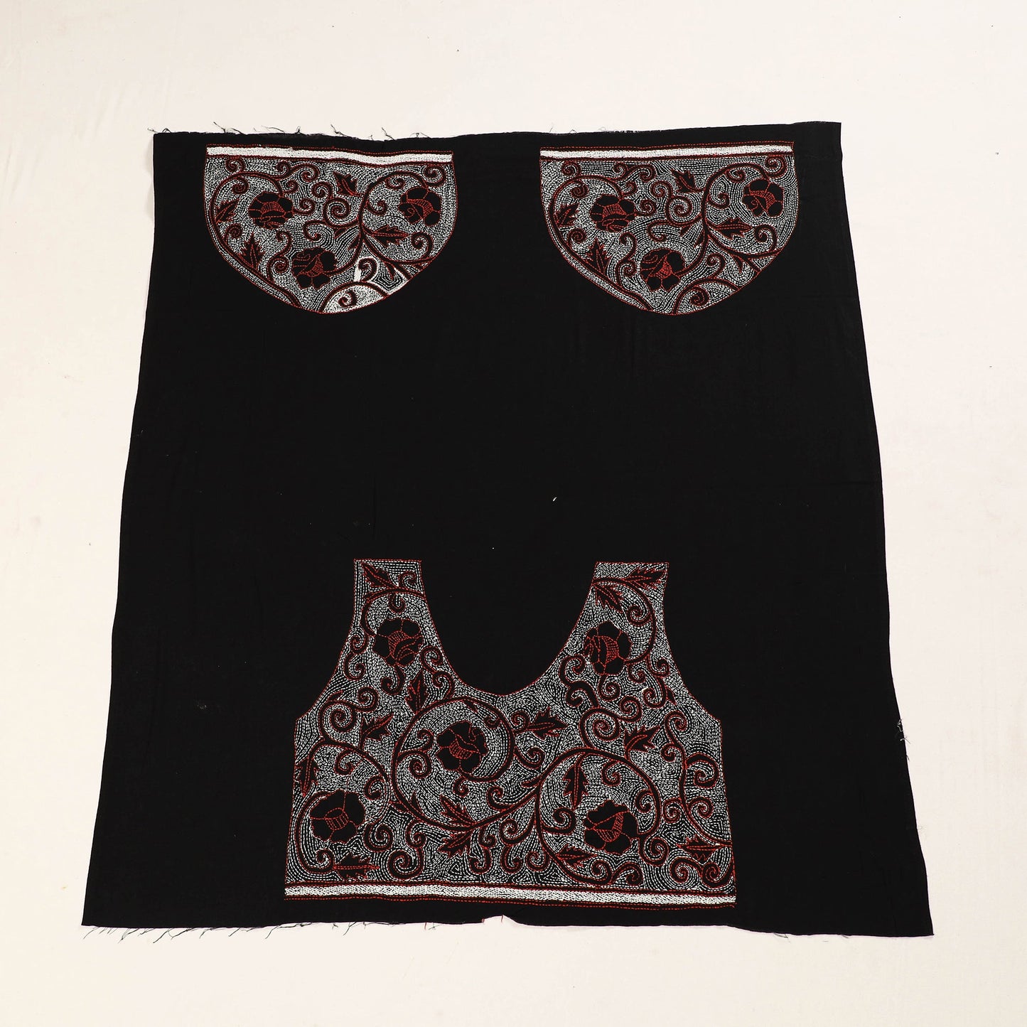 Black - Bengal Kantha Embroidery Cotton Blouse Piece 50