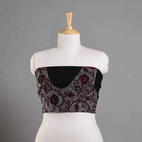 Black - Bengal Kantha Embroidery Cotton Blouse Piece 50