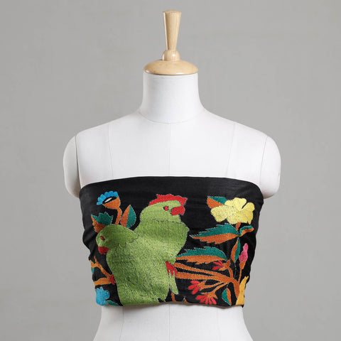 Buy Bengal Kantha Embroidery Raw Silk Blouse Piece 