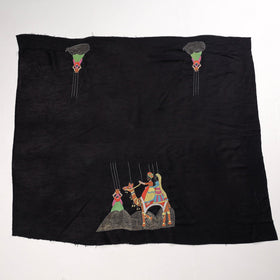 Black - Bengal Kantha Embroidery Raw Silk Blouse Piece
