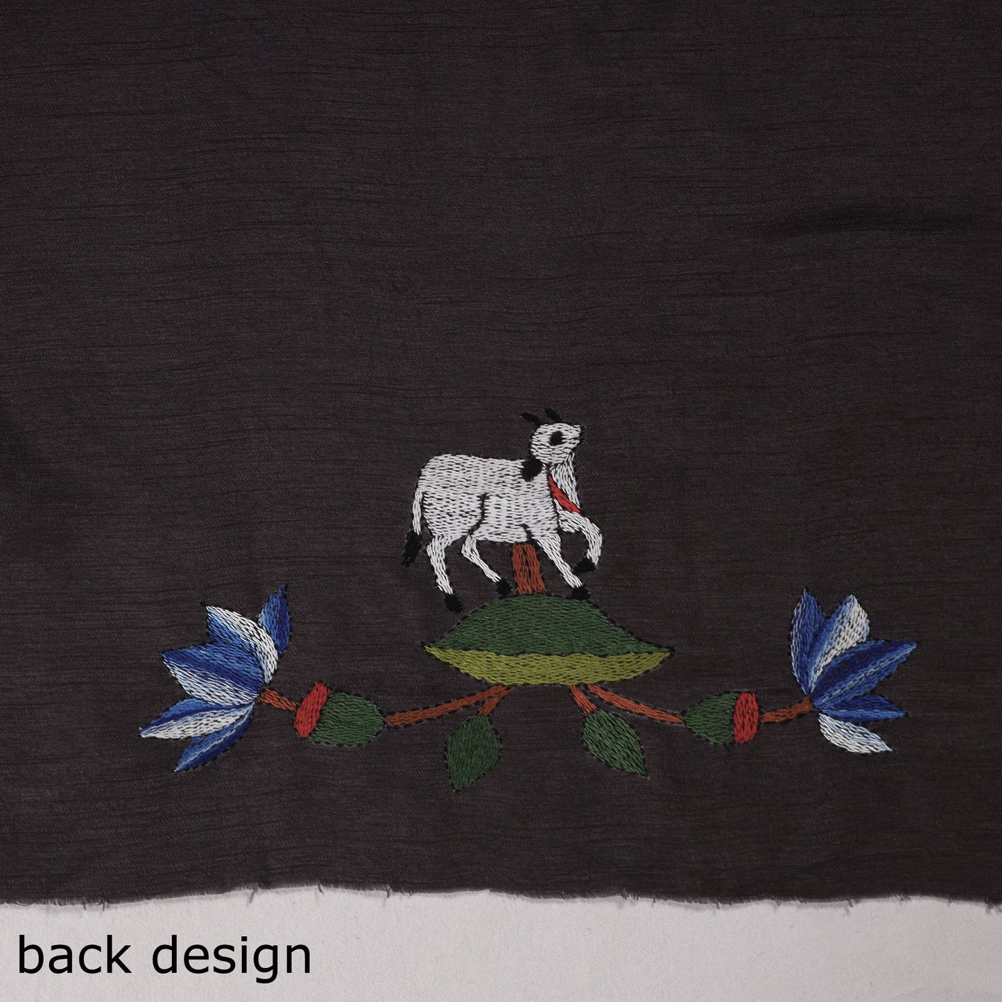 Black Bengal Kantha Embroidery Raw Silk Blouse Piece 