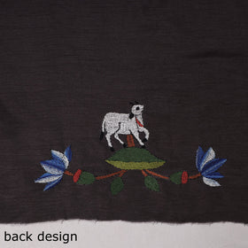 Black Bengal Kantha Embroidery Raw Silk Blouse Piece 